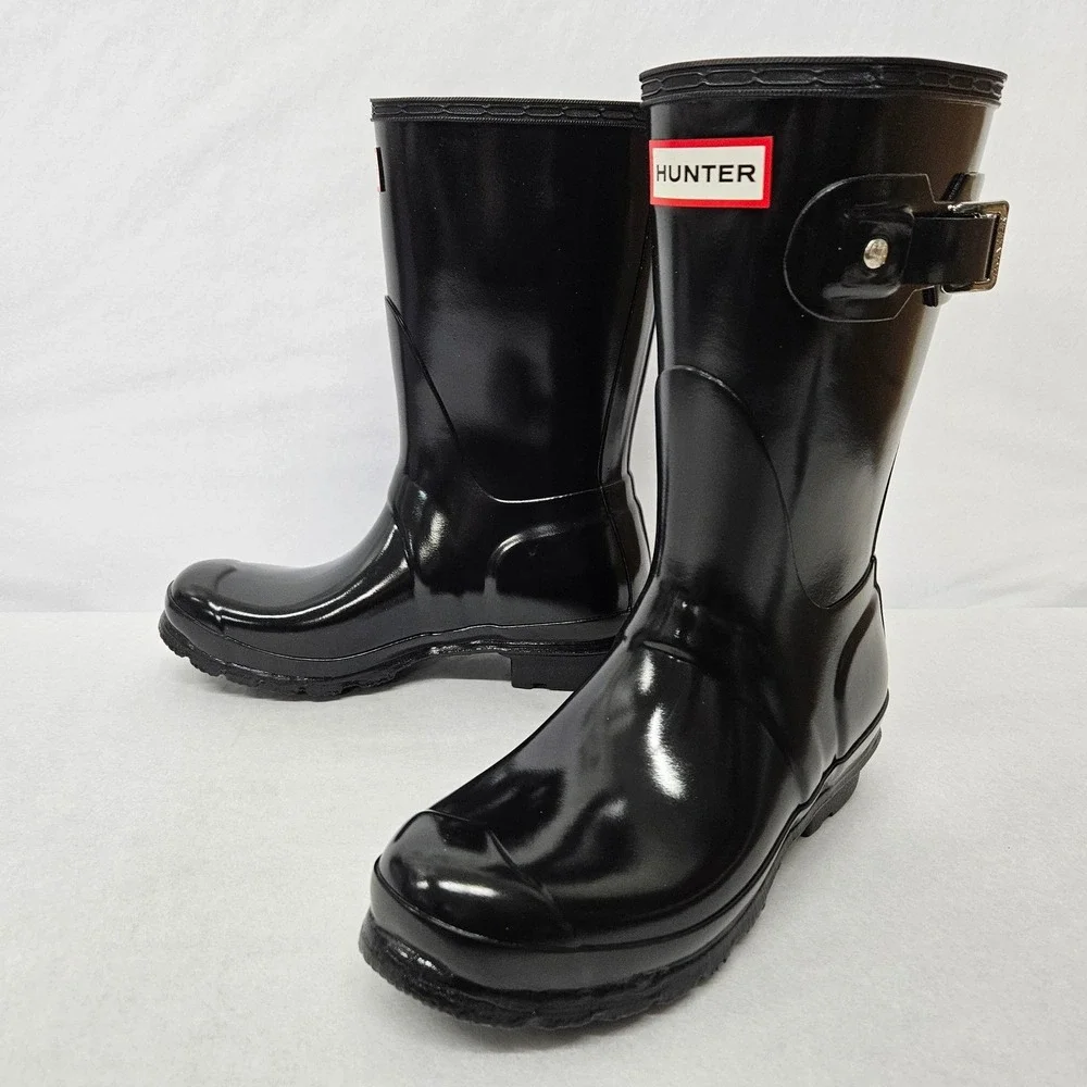 Hunter Original Short Gloss Rain Boots WFS1000RGL Black Women's Size‎ 10